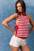 Sleeveless Red / White Stripe Tank
