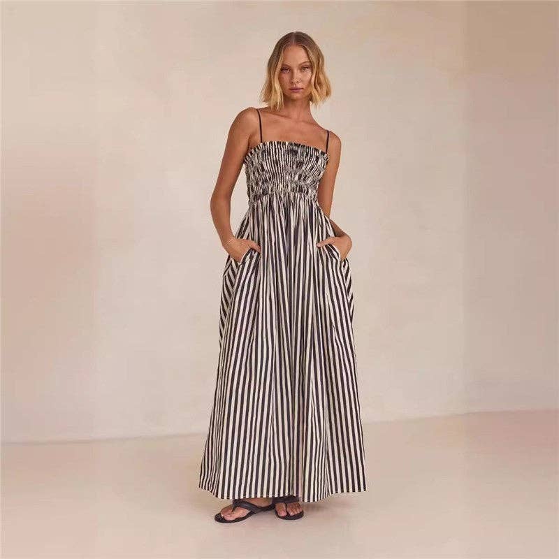 Striped Cami Maxi Dress With Pockets