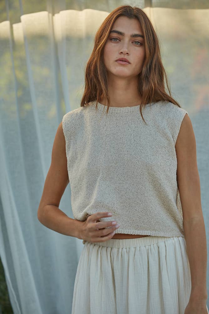 Knit Crew Neck Sleeveless Crop Top