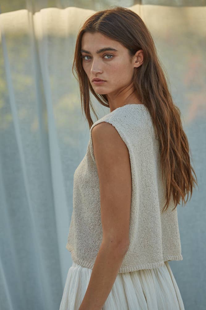 Knit Crew Neck Sleeveless Crop Top