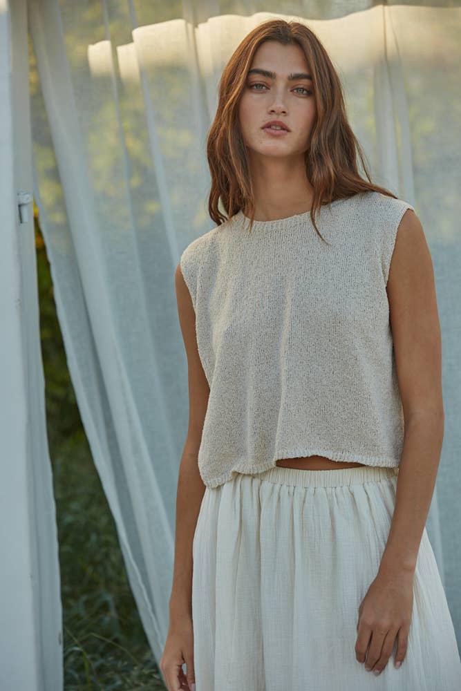 Knit Crew Neck Sleeveless Crop Top