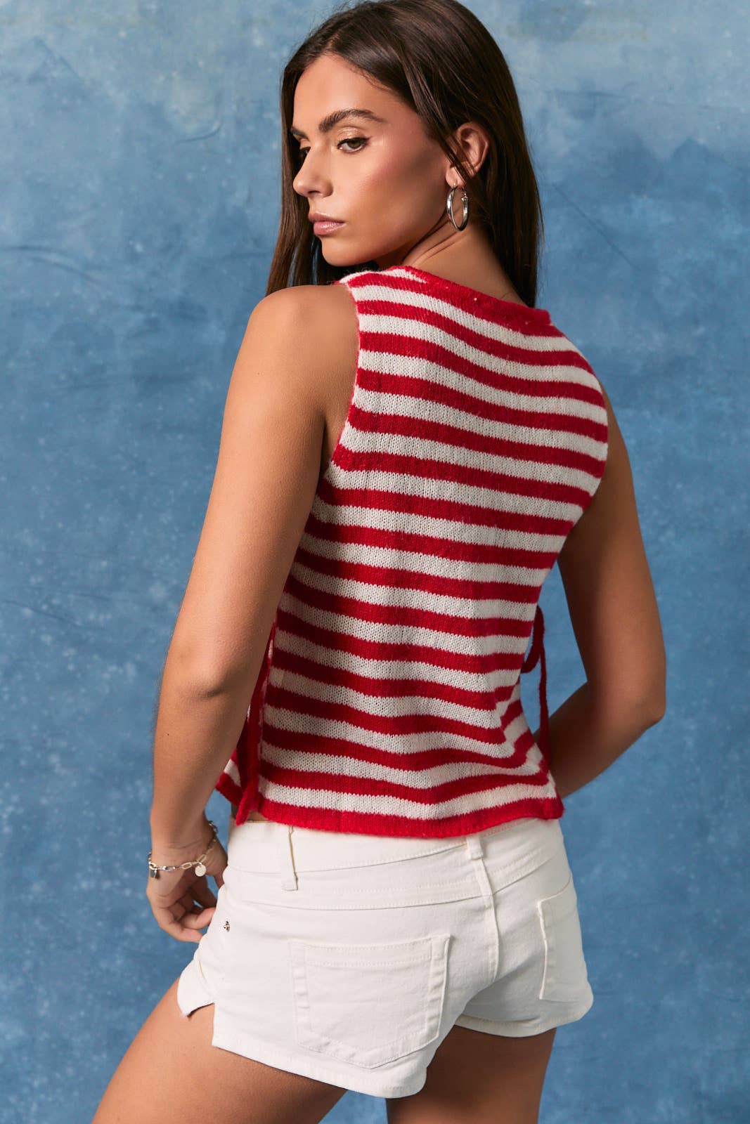 Sleeveless Red / White Stripe Tank